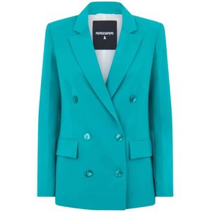Patrizia Pepe, Jassen, Dames, Blauw, 2Xs, Polyester, Double-Breasted Blazer met Zakken