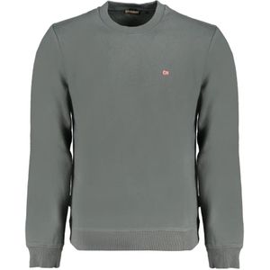 Napapijri, Sweatshirts & Hoodies, Heren, Groen, M, Katoen, Groene Sweatshirt met Lange Mouwen en Geborduurd Logo