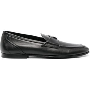 Dolce & Gabbana, Schoenen, Heren, Zwart, 41 EU, Leer, Zwarte Leren Logo Plaque Loafers