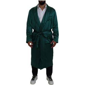 Dolce & Gabbana, Nachtkleding & Lounge, Heren, Groen, S, Groene Zijden Taille Riem Badjas Nachtkleding