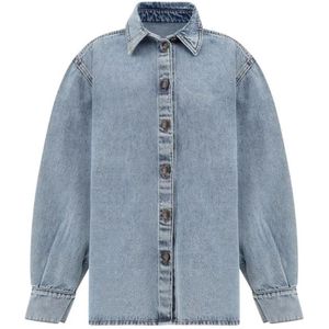 Magda Butrym, Blouses & Shirts, Dames, Blauw, S, Katoen, Vintage Katoenen Denim Flared Hem Shirt