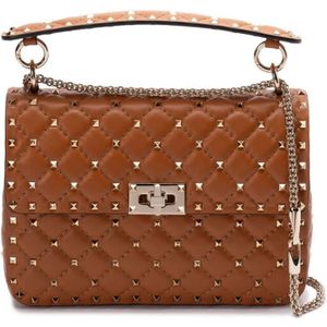 Valentino Garavani, Tassen, Dames, Bruin, ONE Size, Leer, Rockstud Spike Schoudertas