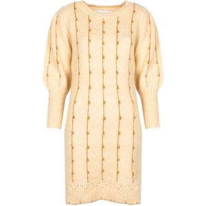 Silvian Heach, Kleedjes, Dames, Beige, XS, Wol, Gebreide midi-jurk met gouddraad