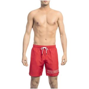 Bikkembergs, Badkleding, Heren, Rood, XL, Polyester, Rode Zwemshorts met Print Detail