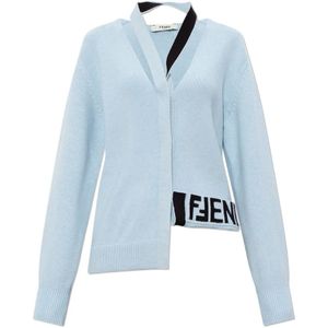Fendi, Truien, Dames, Blauw, S, Wol, Cardigan met knopen