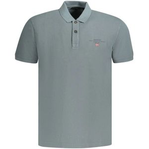 Napapijri, Tops, Heren, Grijs, S, Leer, Polo T-shirt met borduursel en print