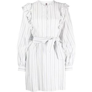 Tommy Hilfiger, Kleedjes, Dames, Veelkleurig, M, Multicolour gestreepte midi-jurk met ruches