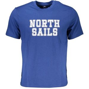 North Sails, Tops, Heren, Blauw, L, Katoen, Blauw Katoen Print Logo T-Shirt