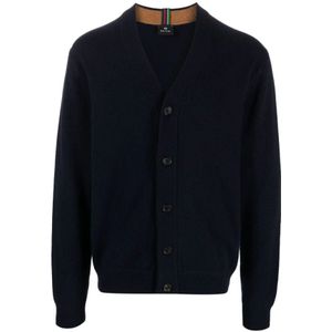 Paul Smith, Truien, Heren, Blauw, S, Wol, Blauwe Merinowol V-hals Trui