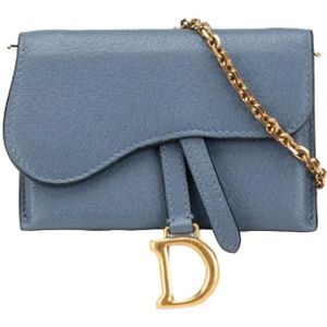 Dior Vintage, Pre-owned, Dames, Blauw, ONE Size, Leer, Tweedehands leren portemonnees