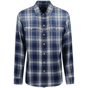 Dsquared2, Overhemden, Heren, Blauw, M, Katoen, Blauw Katoenen Overhemd met Vintage Touch