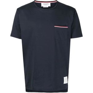 Thom Browne, Tops, Heren, Blauw, M, Katoen, Pocket Tee Jersey Katoen