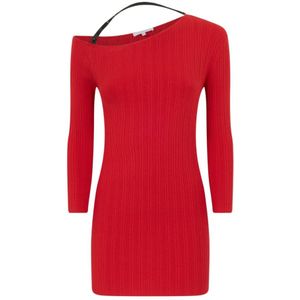 Patrizia Pepe, Kleedjes, Dames, Rood, XS, Polyester, Asymmetrische Top met Lange Mouwen