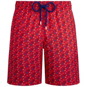Vilebrequin, Badkleding, Heren, Rood, 3Xl, Lange ultralichte en opvouwbare Micro Ronde des Tortues zwemshorts voor heren