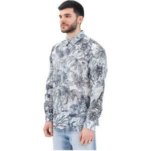 Just Cavalli, Overhemden, Heren, Veelkleurig, L, Tropische Print Overhemd met Lange Mouwen