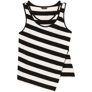 Brooks Brothers, Tops, Dames, Veelkleurig, L, Katoen, Slim Fit Gestreepte Katoenen Jersey Tanktop met Logoborduursel