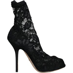 Dolce & Gabbana, Schoenen, Dames, Zwart, 36 EU, Nylon, Zwarte Kant Stretch Haklaarzen