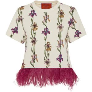 La DoubleJ, Tops, Dames, Wit, M, Katoen, Witte Katoenen Struisvogelveren Top
