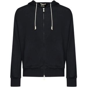 Eleventy, Sweatshirts & Hoodies, Heren, Blauw, M, Katoen, Zijden en katoenen hoodie trui