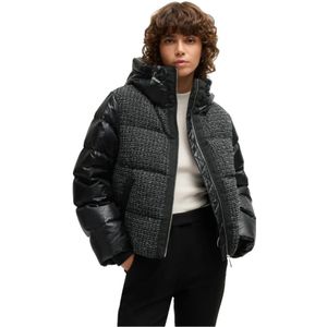 Hugo Boss, Jassen, Dames, Zwart, XL, Tweed, Kort gewatteerd jack met tweedeffect