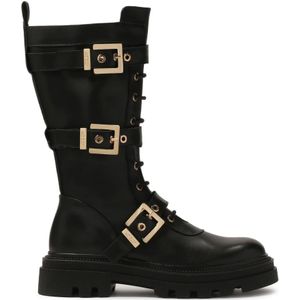 Kazar, Schoenen, Dames, Zwart, 40 EU, Leer, Laarzen met hoge schacht en stevige zool