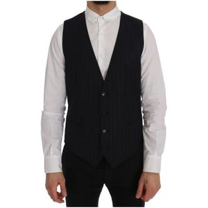 Dolce & Gabbana, Pakken, Heren, Blauw, L, Wol, Elegante Gestreepte Wollen Vest