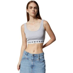Richmond, Tops, Dames, Grijs, S, Katoen, Korte grijze top met elastische band en logo X