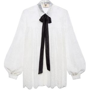 Aniye By, Blouses & Shirts, Dames, Wit, 2Xs, Satijn, Wit kanten overhemd met ballonmouwen