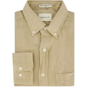 Gant, Overhemden, Heren, Beige, L, Linnen, Regular Fit Garment-Dyed Linnen Overhemd