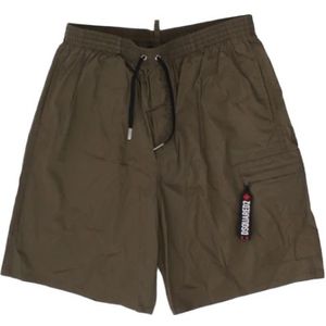 Dsquared2, Korte broeken, Heren, Groen, XL, Military Sea Clothing Logo Zwemkleding