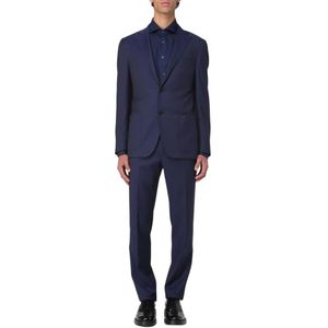 Corneliani, Pakken, Heren, Blauw, M, Tweed, Elegant Blauw Tweedelig Pak