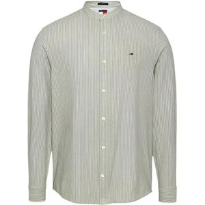 Tommy Hilfiger, Overhemden, Heren, Groen, M, Linnen, Regular Fit Linnen Overhemd met Verticale Strepen