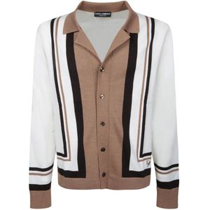 Dolce & Gabbana, Truien, Heren, Beige, M, Katoen, Gestreepte Vest Beige