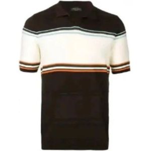 Roberto Collina, Tops, Heren, Zwart, L, Katoen, Gestreepte poloshirt met korte mouwen