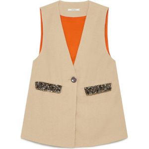 Maliparmi, Jassen, Dames, Beige, XS, Denim, Koffie Room Denim Vest