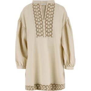 By Malene Birger, Blouses & Shirts, Dames, Beige, M, Linnen, Linnen Jurk met Pofmouwen