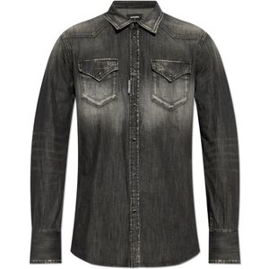 Dsquared2, Overhemden, Heren, Grijs, XL, Denim, Denim overhemd met vintage effect
