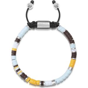 Nialaya, Accessoires, Heren, Grijs, L, Nylon, Kralenarmband met blauwe, bruine, oranje, witte en zilveren schijfkralen