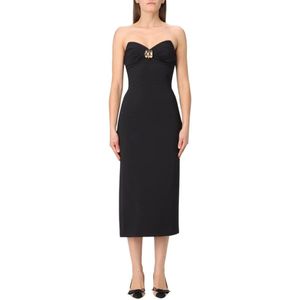 Elisabetta Franchi, Kleedjes, Dames, Zwart, S, Zwarte Strapless Midi Jurk