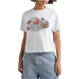 Tommy Hilfiger, Tops, Dames, Wit, M, Katoen, Kleurrijk T-shirt met grafische print