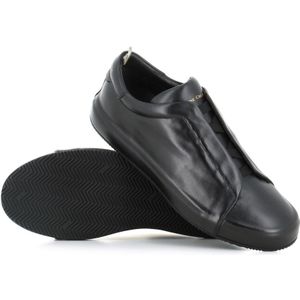 Officine Creative, Schoenen, Heren, Zwart, 42 EU, Leer, Zwarte leren sneaker met elastische kruisbanden