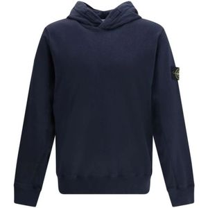 Stone Island, Sweatshirts & Hoodies, Heren, Blauw, XL, Logo Patch Casual Hoodie Stijl
