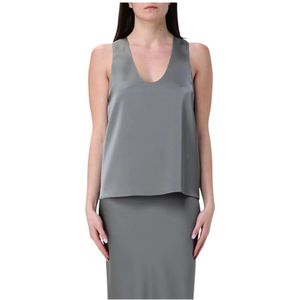 Patrizia Pepe, Tops, Dames, Grijs, M, Satijn, Zilveren Satijnen V-hals Camisole Top