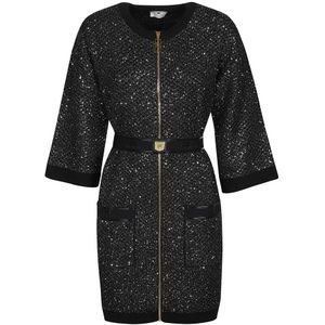 Elisabetta Franchi, Kleedjes, Dames, Zwart, XS, Wol, Chic Mini Jurk met Ceintuur
