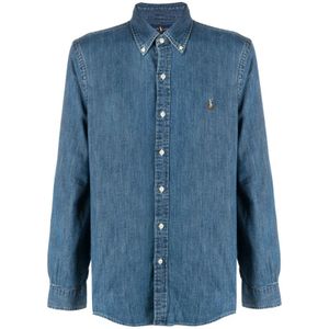Ralph Lauren, Overhemden, Heren, Blauw, S, Denim, Button-Down Logo Denim Overhemd