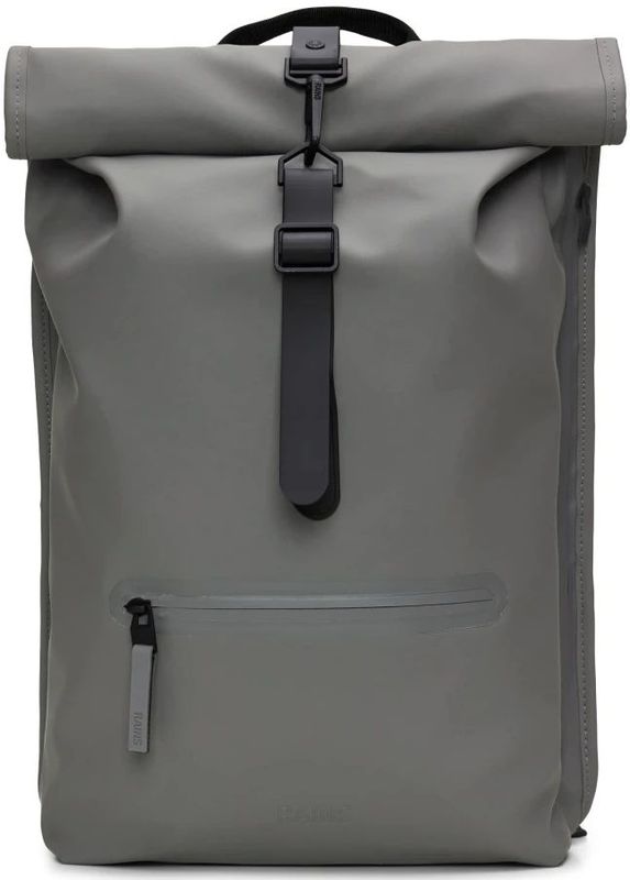 Rains, Tassen, Heren, Grijs, ONE Size, Polyester, Rolltop Rugzak met Snap Gesp Sluiting