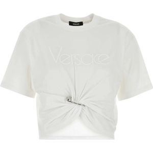 Versace, Tops, Dames, Wit, 2Xs, Katoen, Klassiek Wit Katoenen T-Shirt