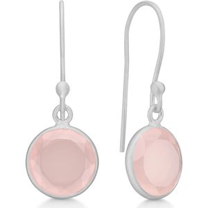 Frk. Lisberg, Accessoires, Dames, Grijs, ONE Size, Roze Chalcedoon Zilveren Oorbellen
