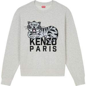 Kenzo, Sweatshirts & Hoodies, Heren, Grijs, M, Katoen, Geborduurde Crewneck Sweatshirt
