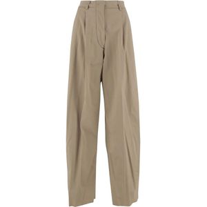 TheLatest, Broeken, Dames, Beige, M, Katoen, Stretch Katoen Wijde Broek Beige